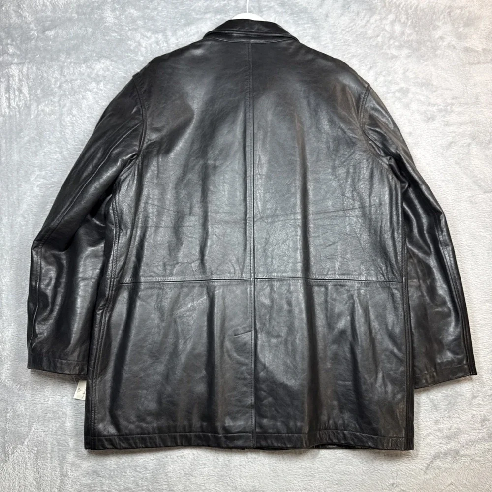 Vintage Polo Ralph Lauren Leather Jacket Men Large Black Wool Lined Car Coat
